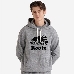 ROOTS Hoodie M’s S Grey Classic Canadian Beaver Kanga Pouch Soft Fleece Lined